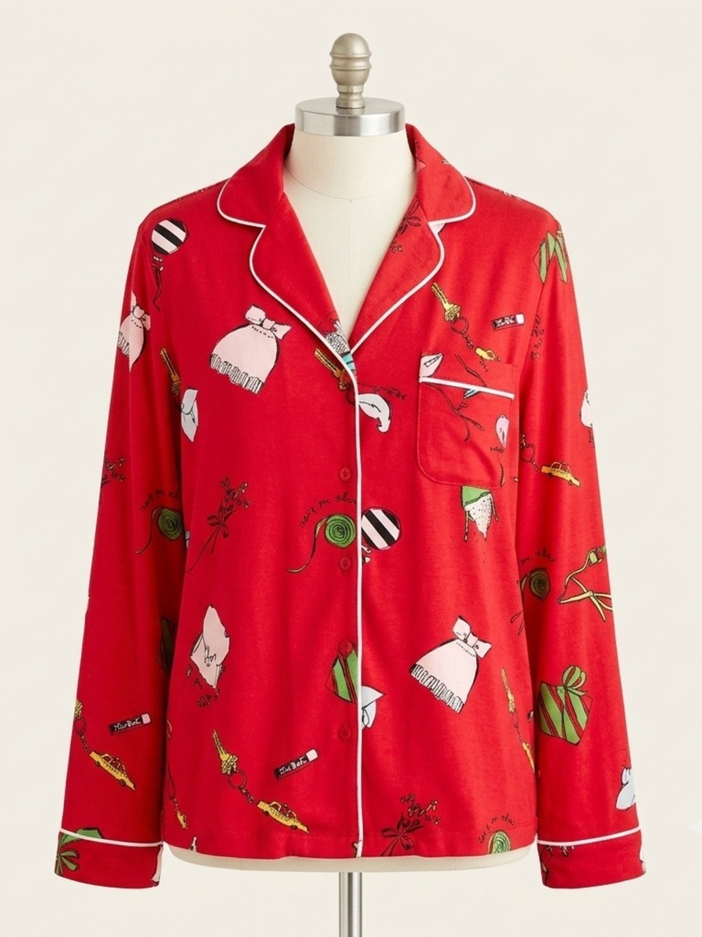 NWT Kate Spade "Things We Love" Holiday Novelty Print Pajama Top Red Size M